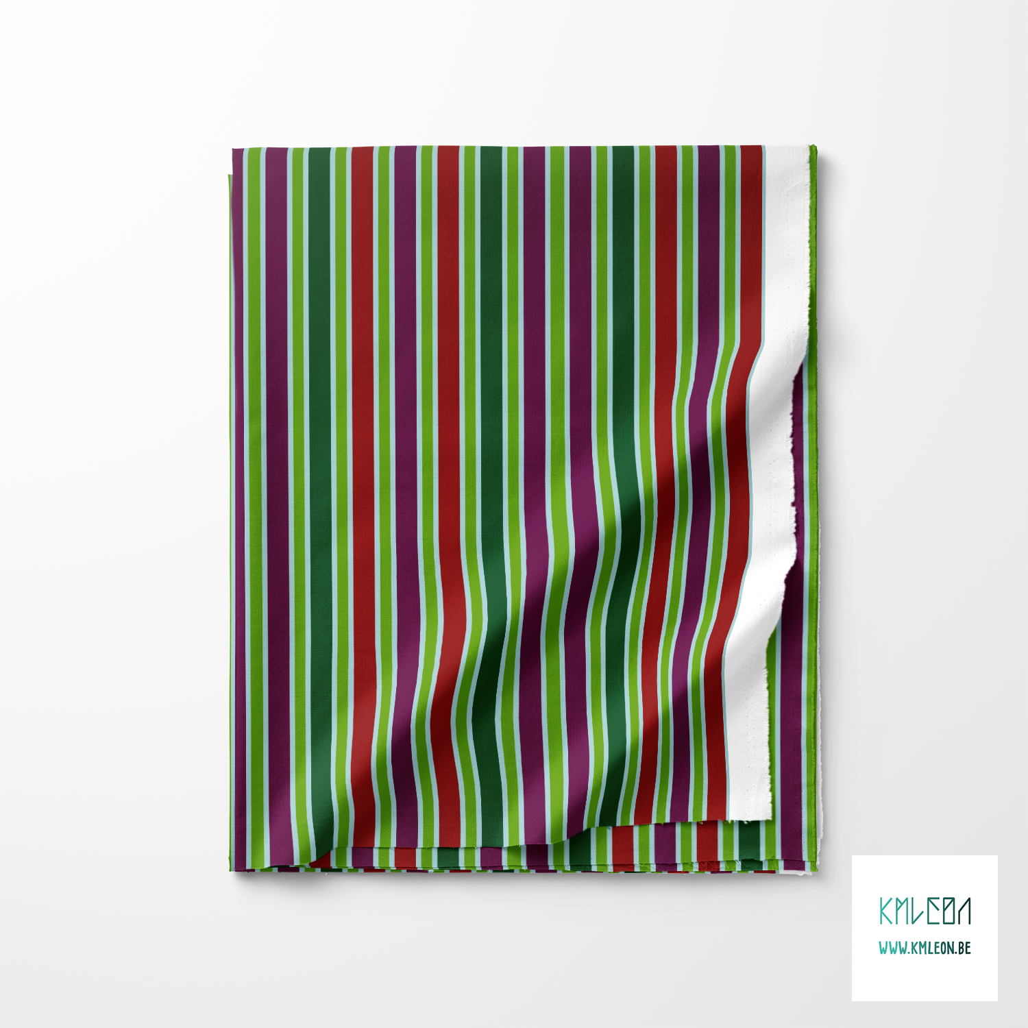 Red, purple and green vertical stripes fabric