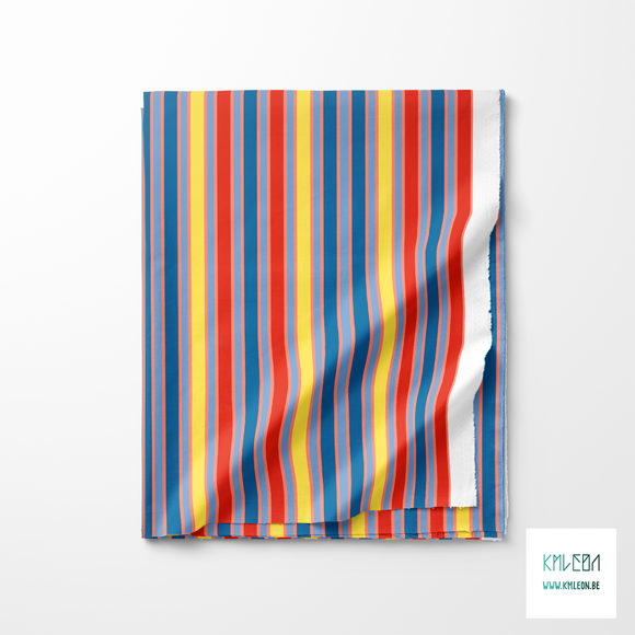 Blue, red and yellow vertical stripes fabric