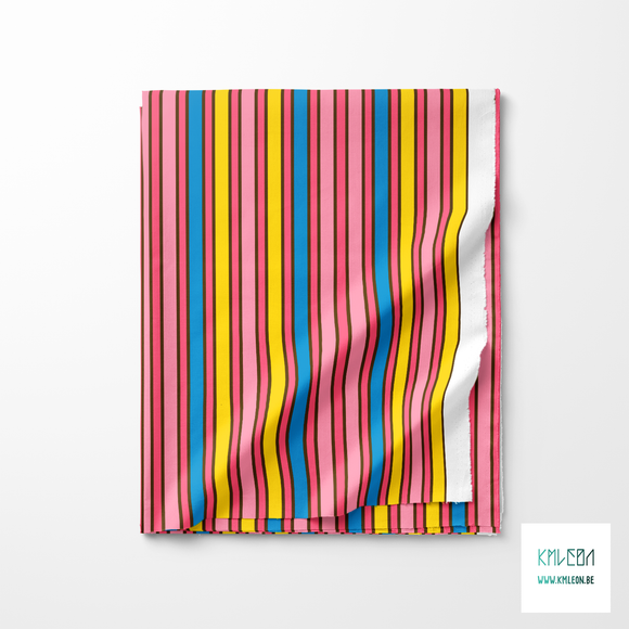 Pink, yellow and blue vertical stripes fabric