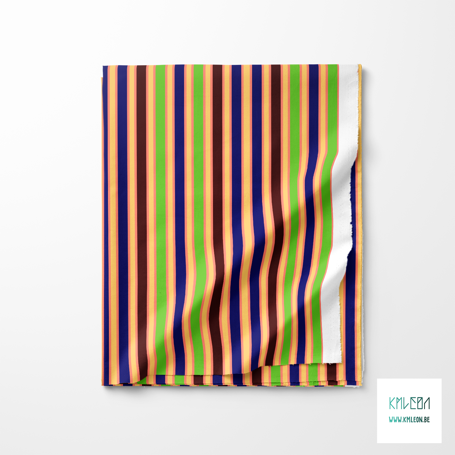 Blue, yellow, green and brown vertical stripes fabric