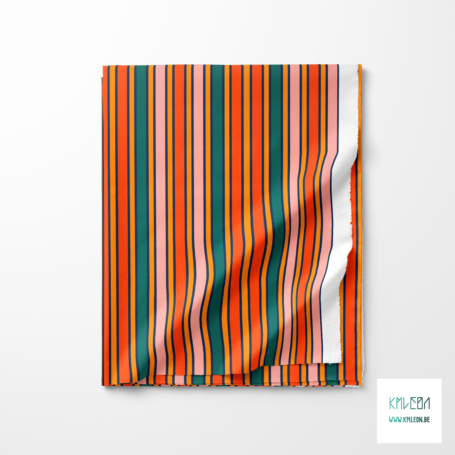 Orange, pink and green vertical stripes fabric