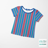 Blue, pink, teal and red vertical stripes fabric