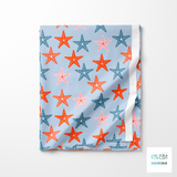 Orange, blue and pink starfish fabric