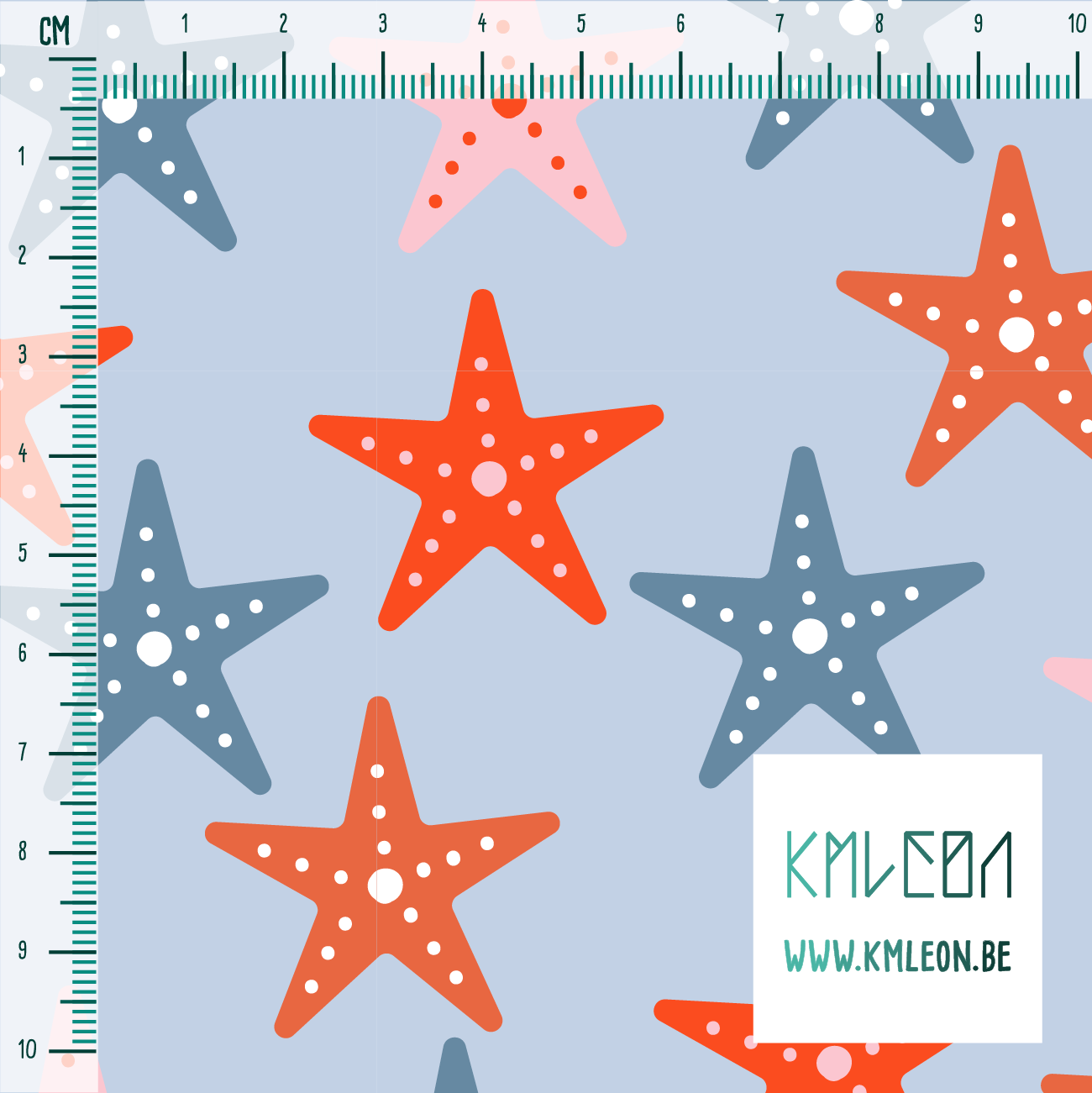 Orange, blue and pink starfish fabric