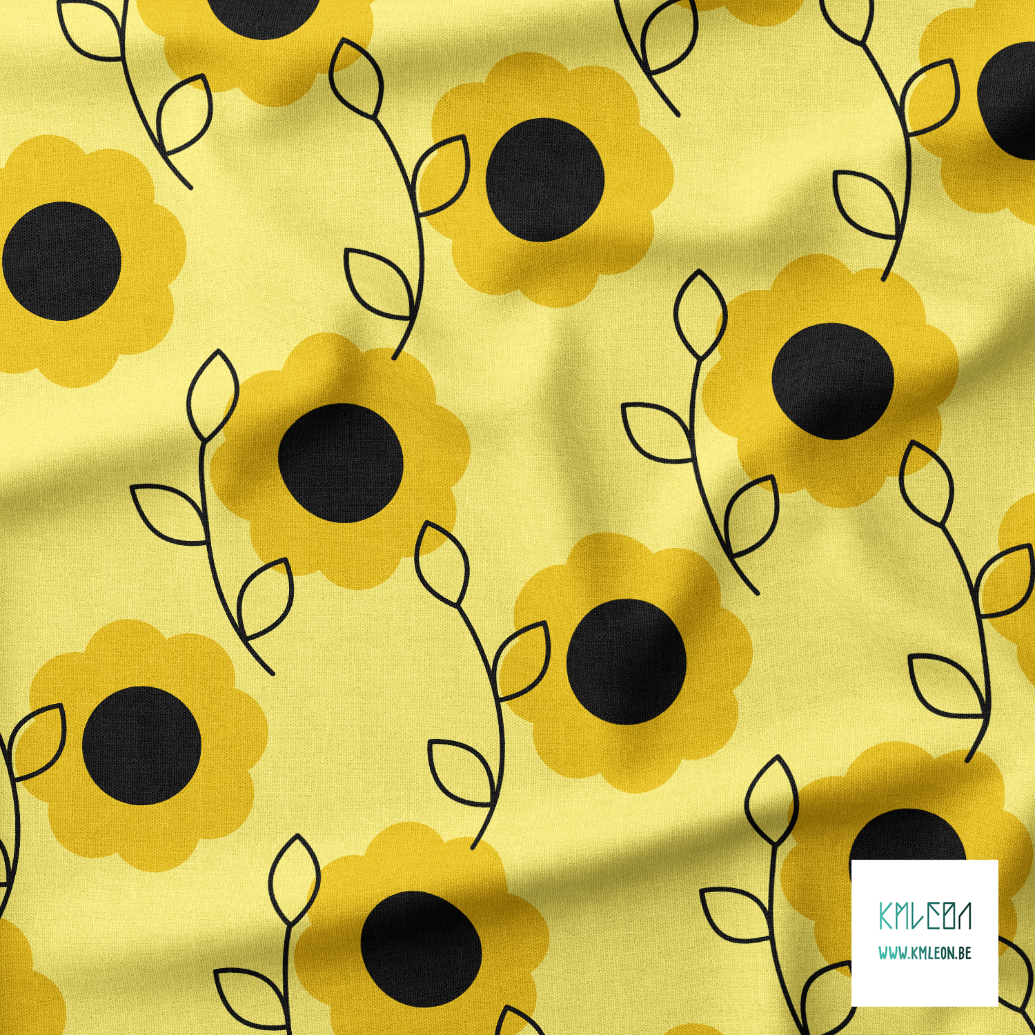 Yellow flowers and black leaves fabric