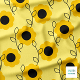 Yellow flowers and black leaves fabric