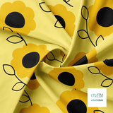 Yellow flowers and black leaves fabric