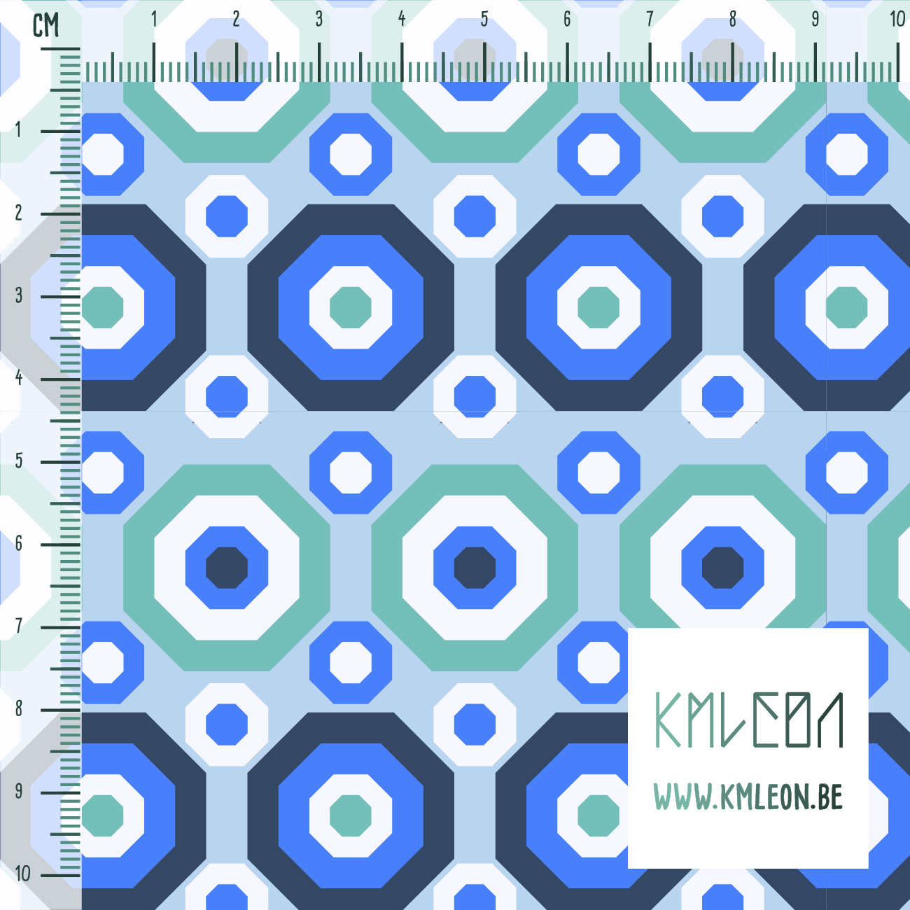 Retro octagons in white, blue and teal fabric