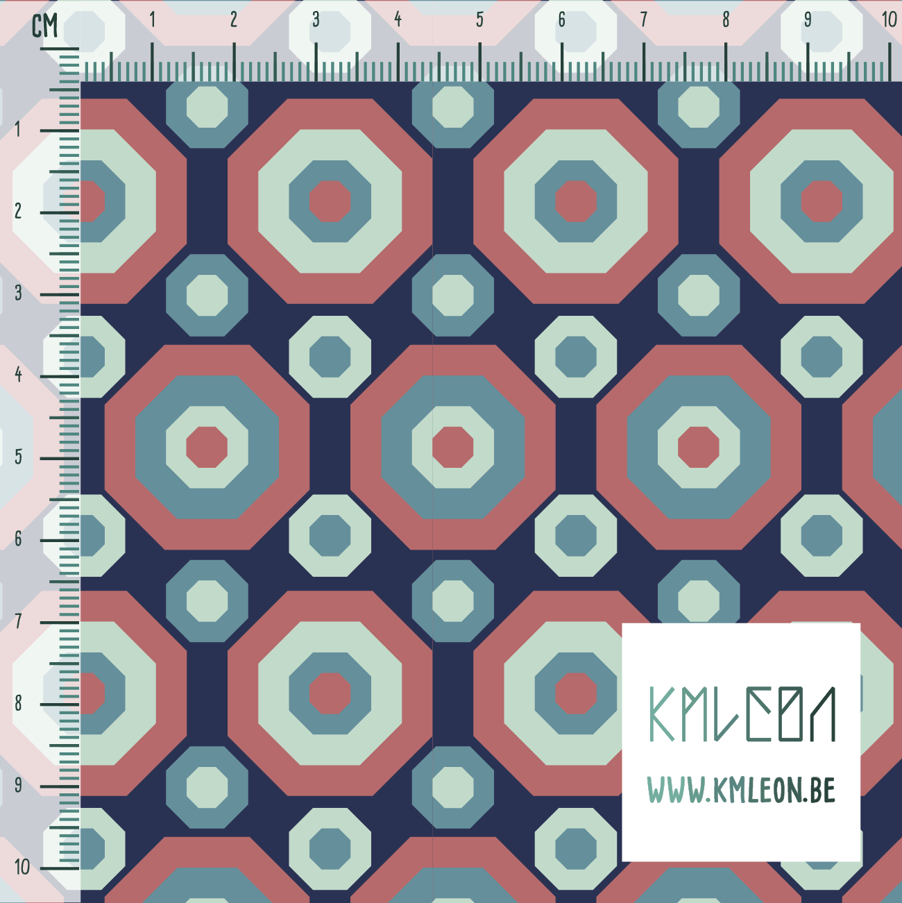 Retro octagons in mint green, teal and pink fabric