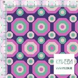 Retro octagons in green and pink fabric