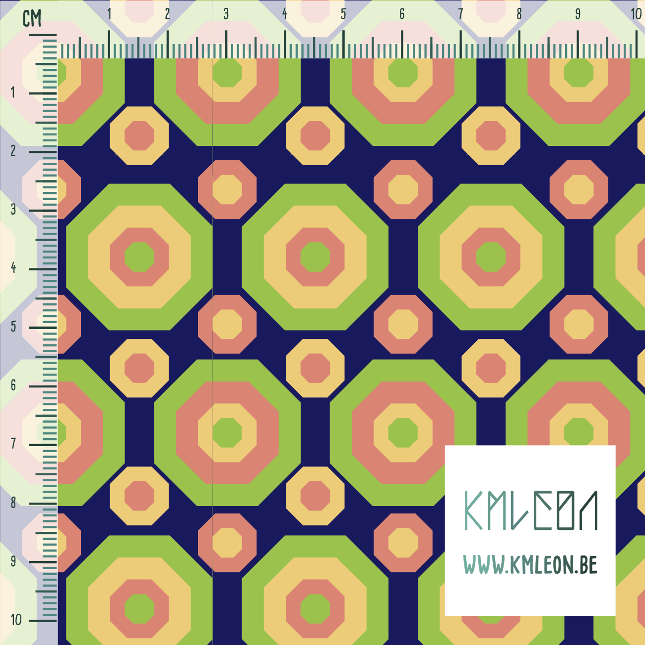 Retro octagons in yellow, green and pink fabric