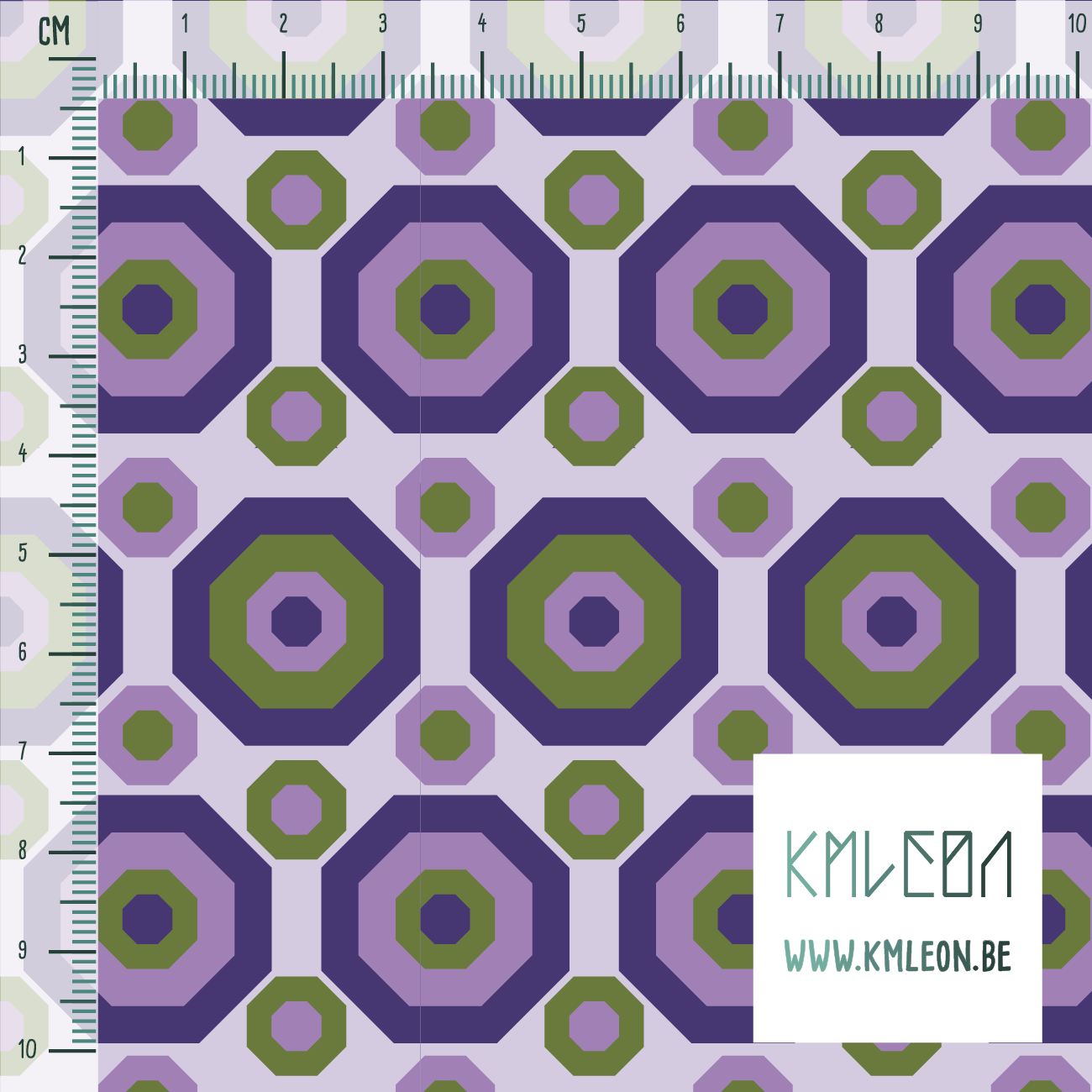 Retro octagons in purple and green fabric