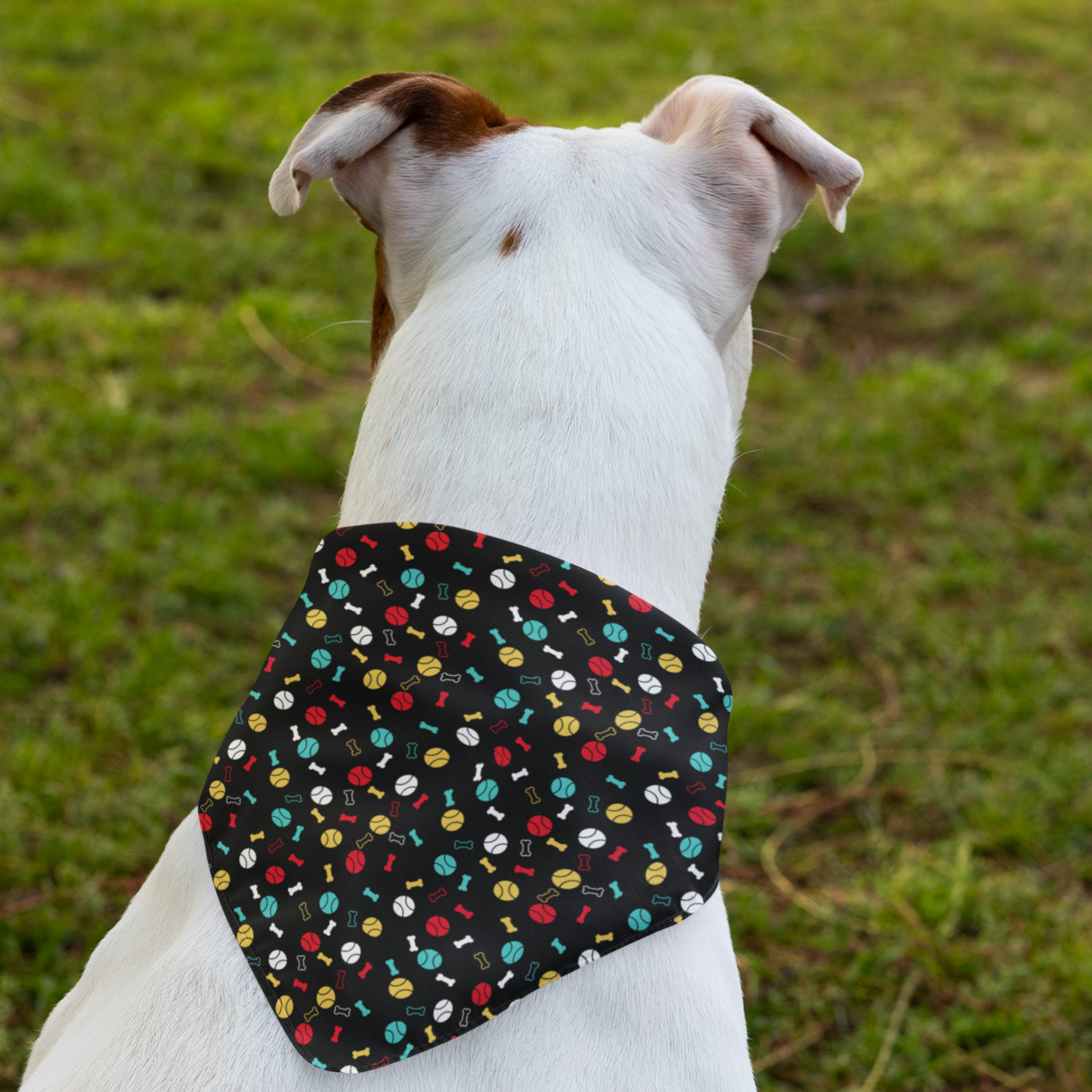 Yellow, red, white and teal dog toys fabric