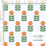 Orange and green scandi flowers fabric