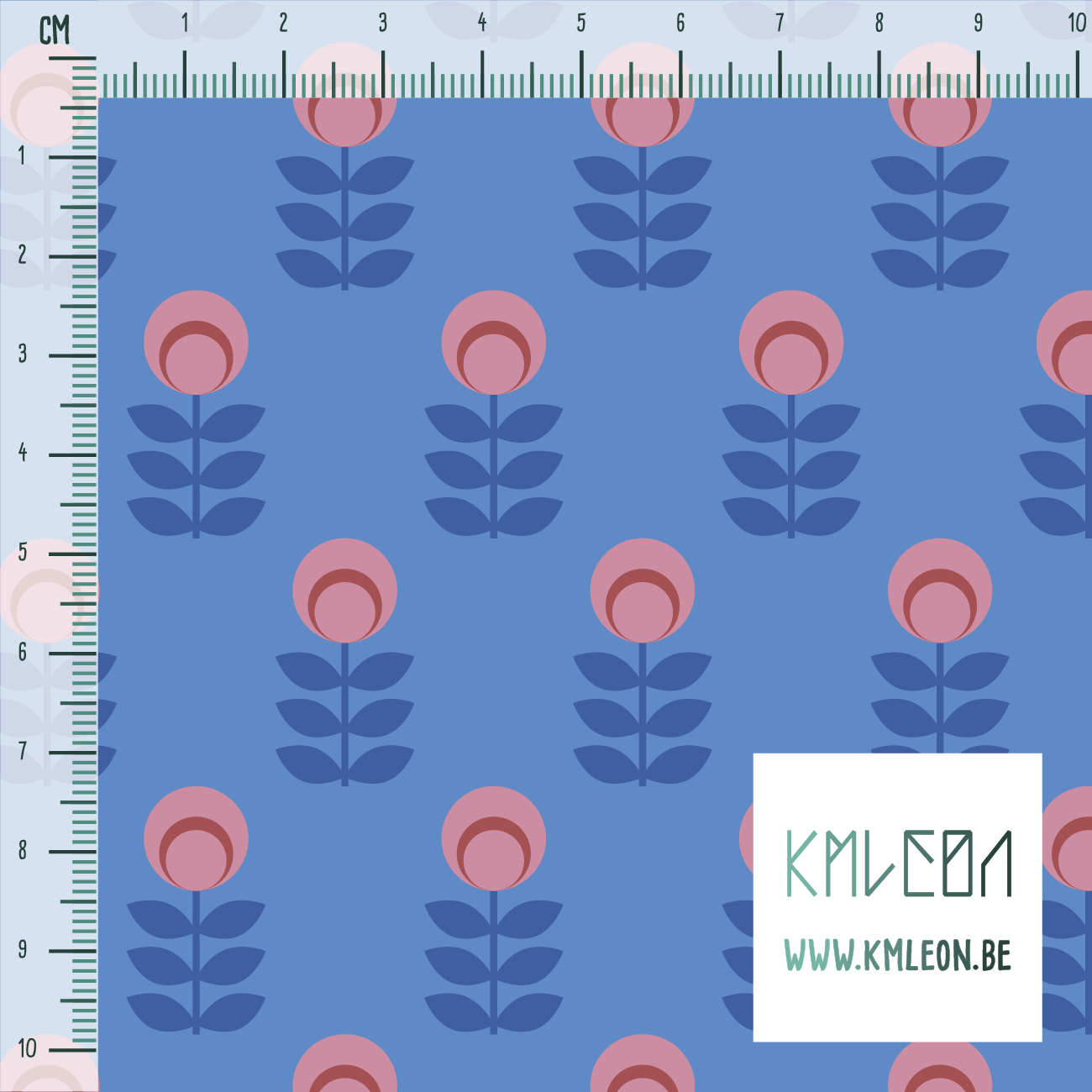 Blue and pink scandi flowers fabric