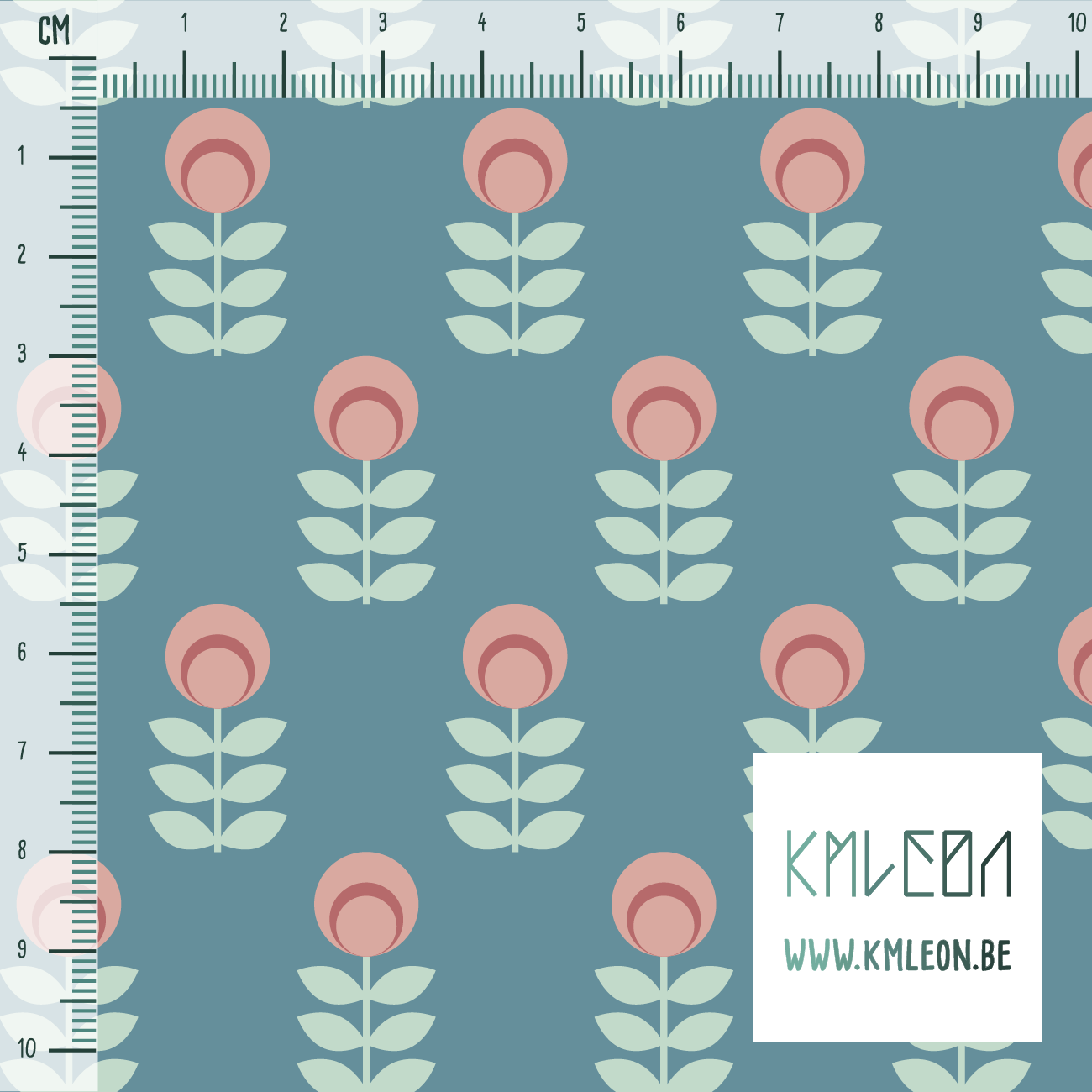 Pink and mint green scandi flowers fabric