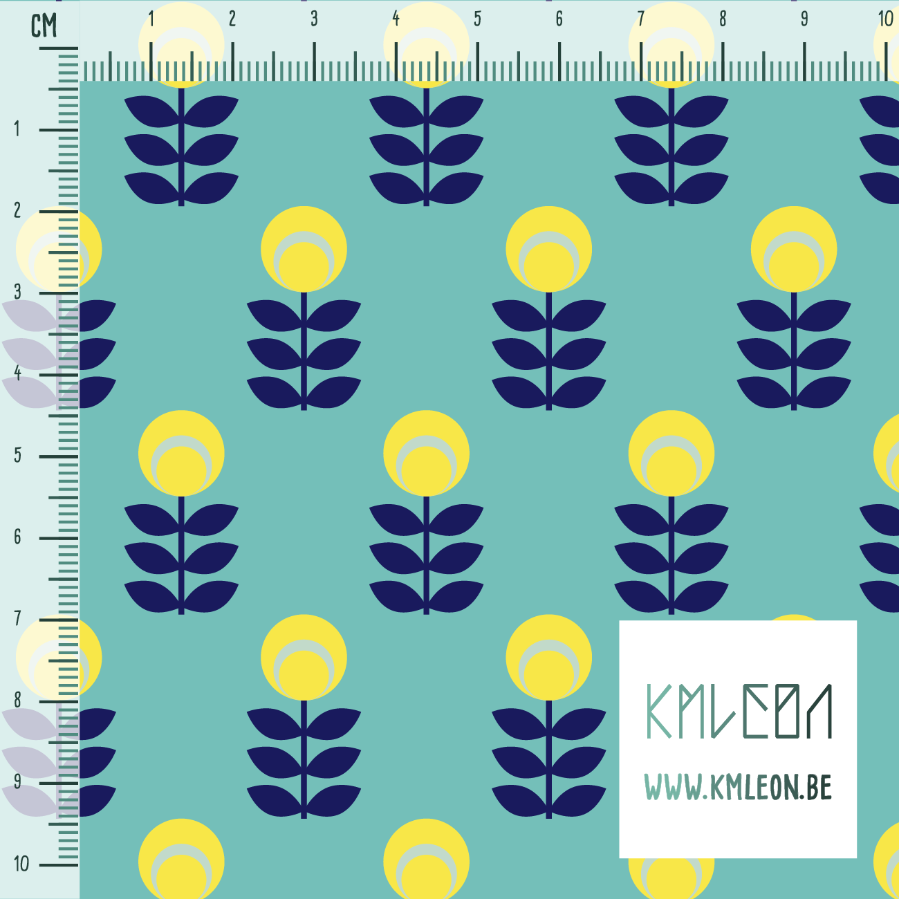 Yellow and blue scandi flowers fabric