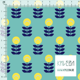 Yellow and blue scandi flowers fabric