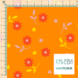 Orange, yellow and pink flowers and leaves fabric