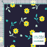 Yellow and teal flowers and leaves fabric