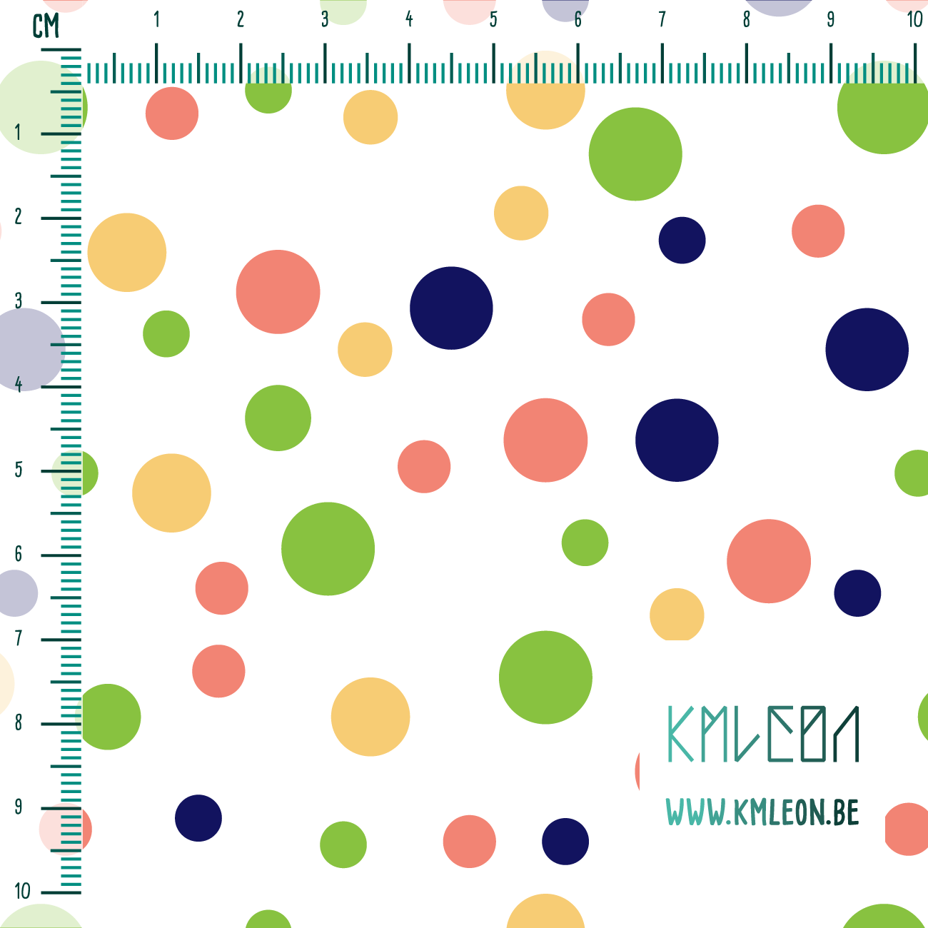 Random green, blue and pink polka dots fabric