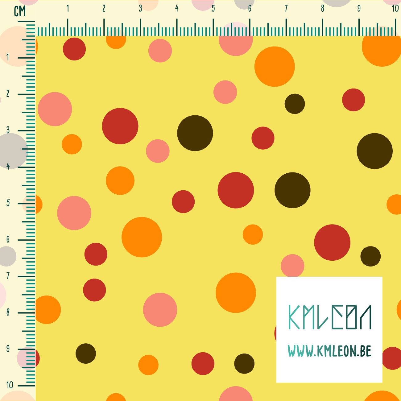 Random brown, orange and red polka dots fabric