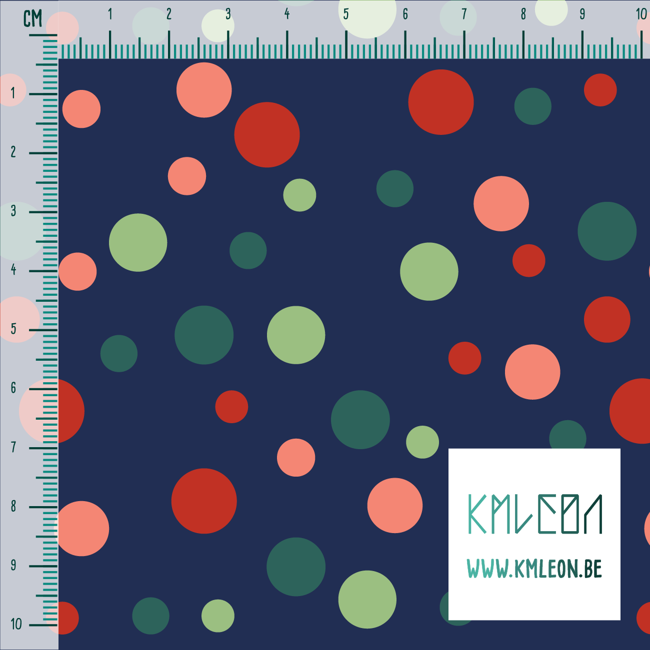 Random red, coral and green polka dots fabric