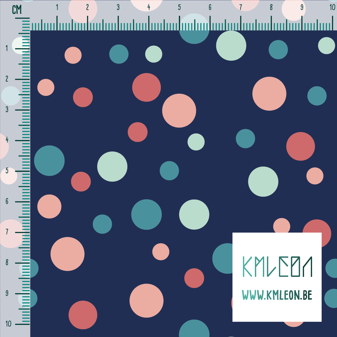 Random pink, mint green and teal polka dots fabric