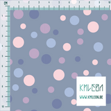 Random blue, purple and pink polka dots fabric