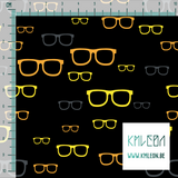 Yellow, orange and grey glasses fabric