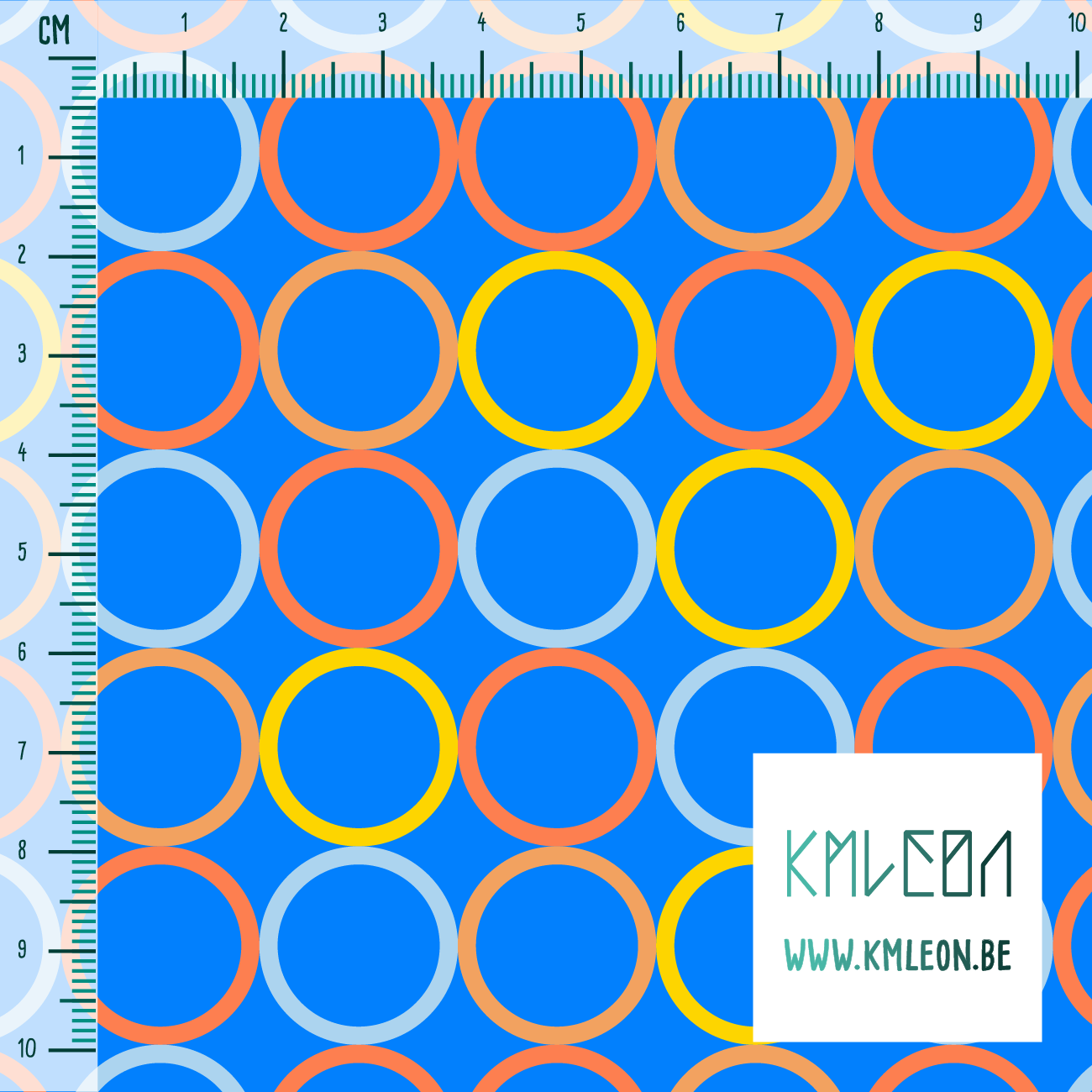 Random orange, blue and yellow circles fabric