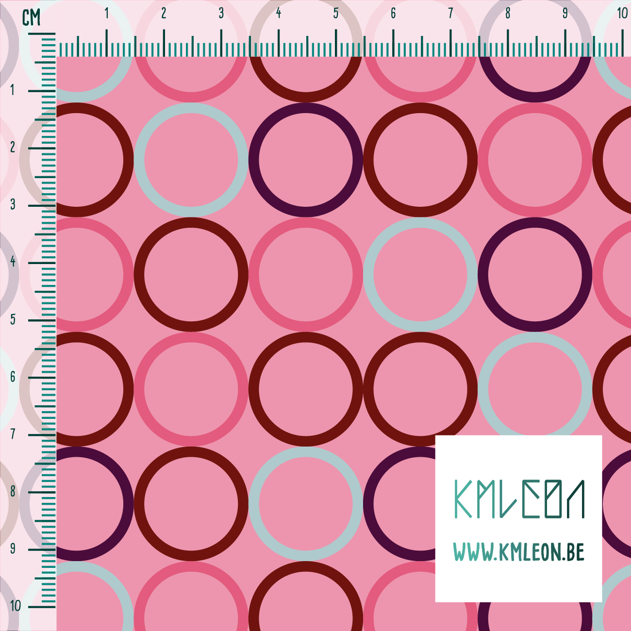 Random pink, red, purple and light blue circles fabric