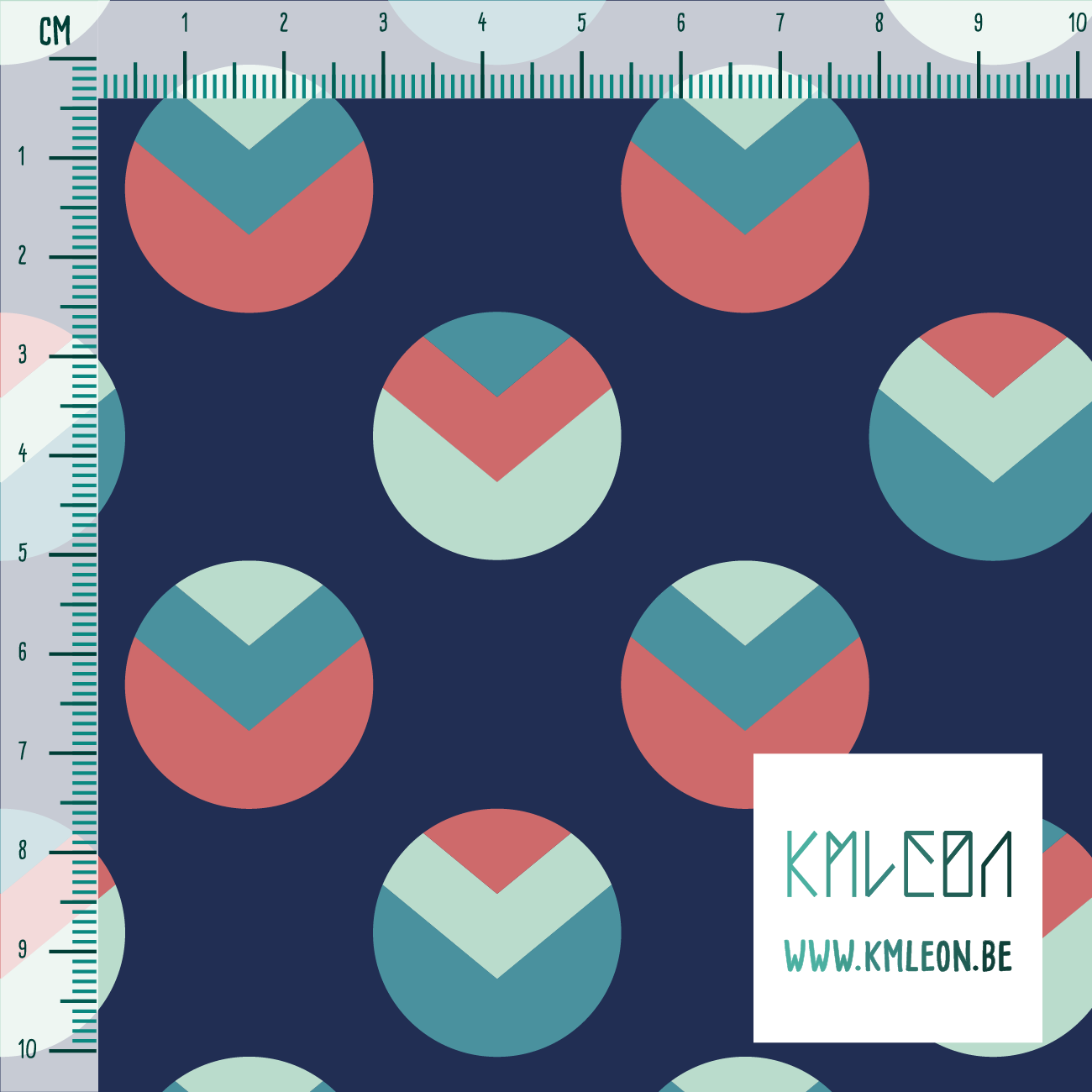 Pink, mint green and teal circles and triangles fabric