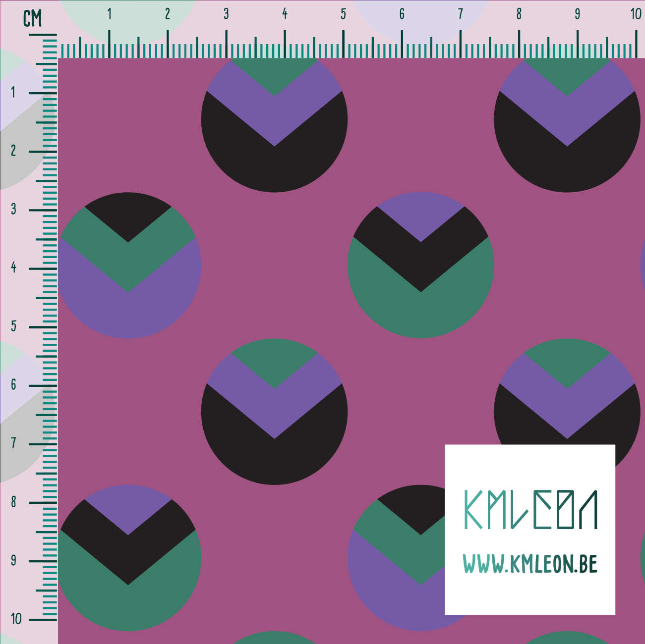 Purple, black and green circles and triangles fabric