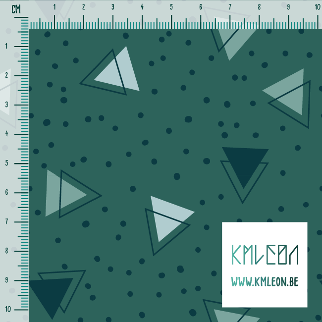 Green triangles and green dots fabric