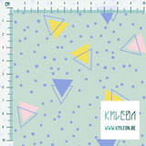 Pink, yellow and periwinkle triangles and periwinkle dots fabric