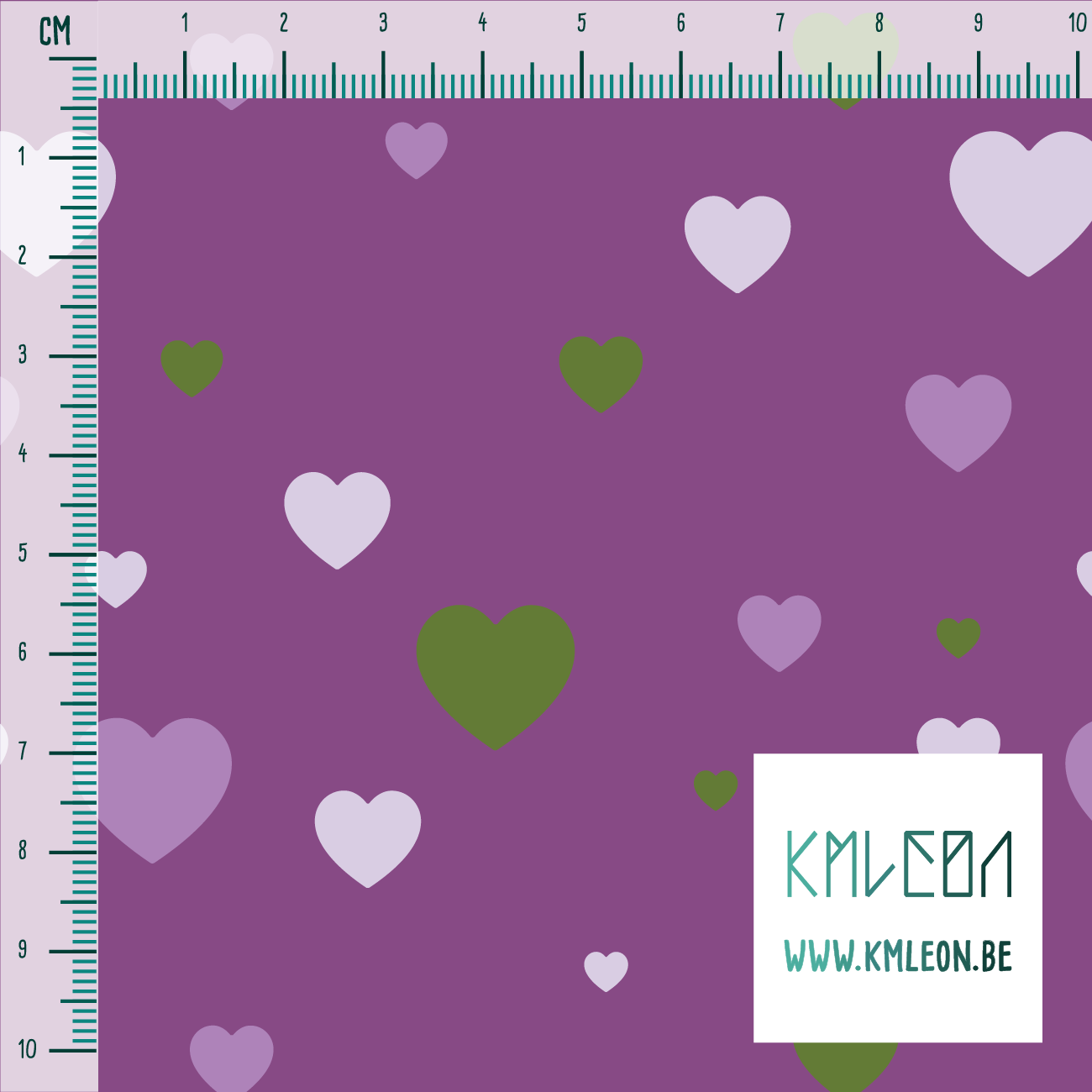 Purple and green hearts fabric