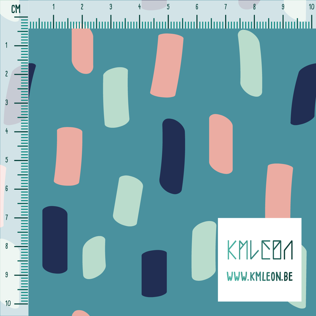 Pink, mint green and navy irregular stripes fabric