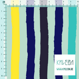 Teal, blue, navy and yellow stripes fabric