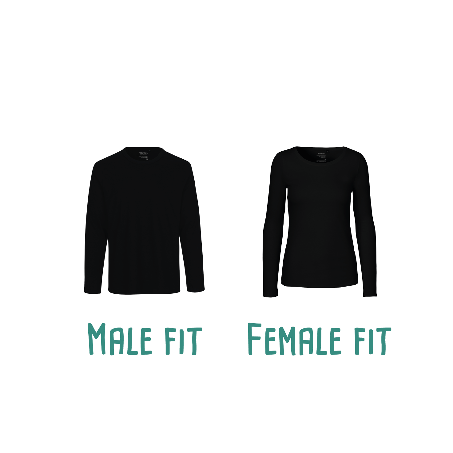 Difference between male or female fit of adult shirts with long sleeves by KMLeon.