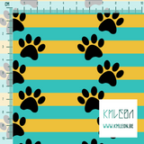 Black paw prints fabric