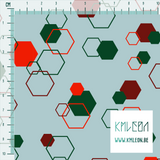 Random red and green octagons fabric