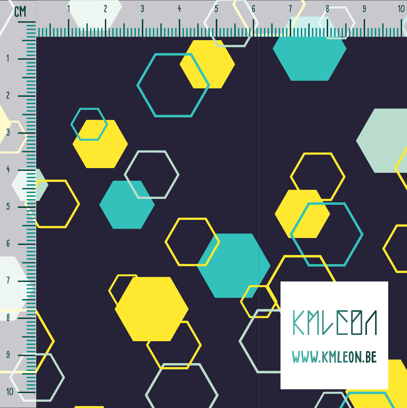 Random yellow, teal and mint green octagons fabric