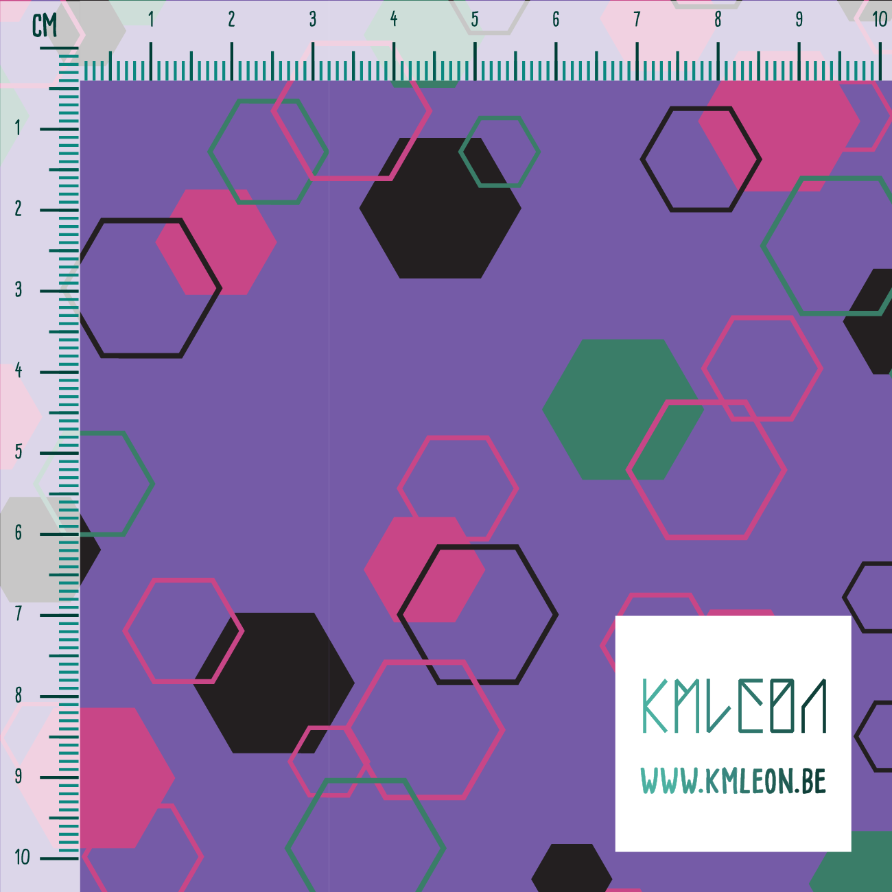 Random pink, black and green octagons fabric