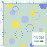 Random yellow and periwinkle octagons fabric