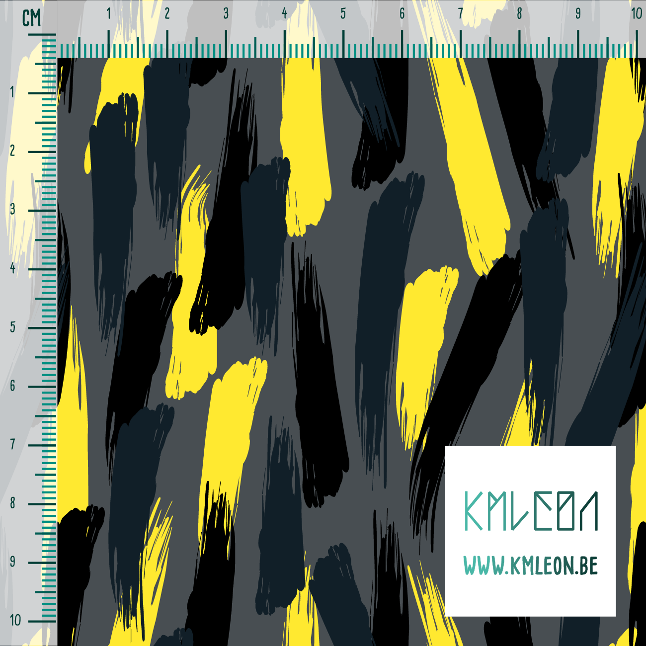 Yellow, black and dark teal brush strokes fabric