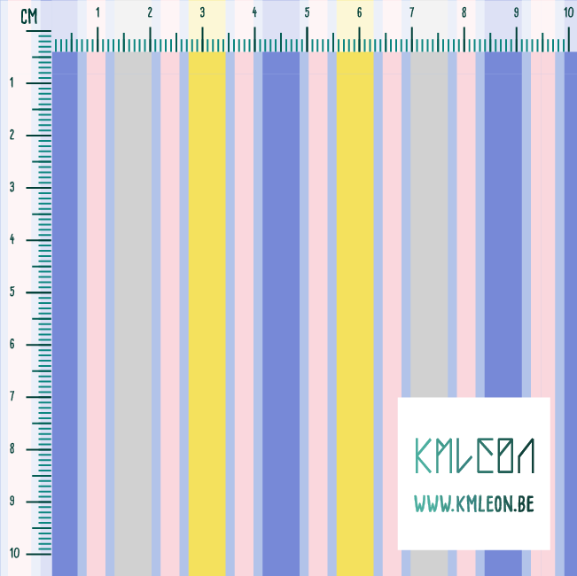 Pink, yellow, grey and periwinkle vertical stripes fabric