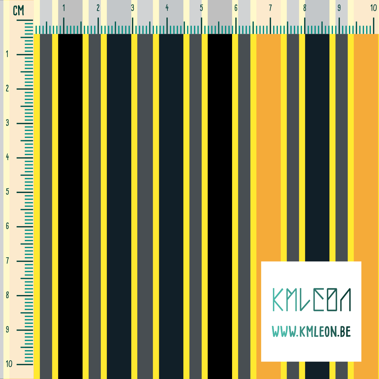 Grey, black, orange and dark teal vertical stripes fabric