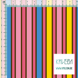 Pink, yellow and blue vertical stripes fabric