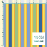 Blue, green and yellow vertical stripes fabric